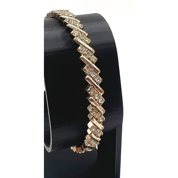 Source Unknown Jewelry - Sparkling Crystal Zigzag Bangle Bracelet 8.5" Gold Tone Statement Jewelry